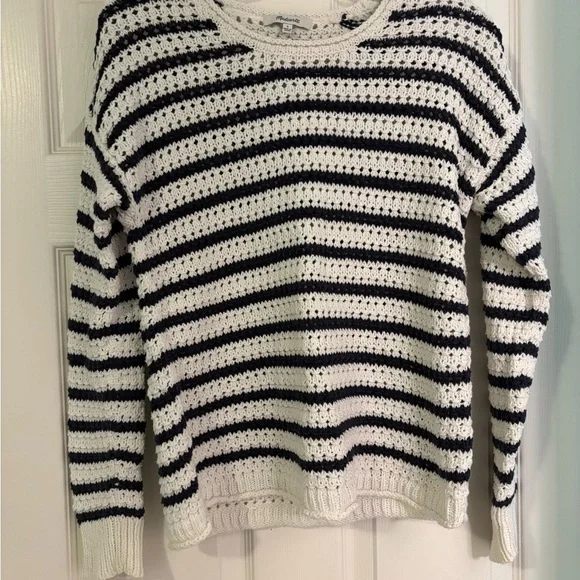 Madewell Black and White Striped Crew Neck Sweater - Picture 1 of 3